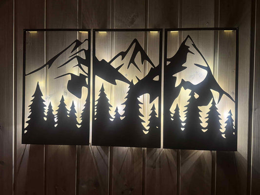 3-delt veggpynt med fjell motiv